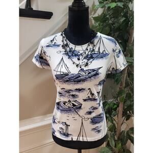 Weekends by Chico's T-Shirt Women Size 0/S Multicolor Geometric Print Cap Sleeve